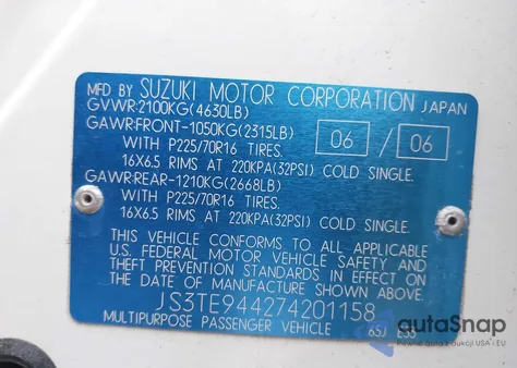 2007 Suzuki Grand Vitara Xsport из США, поврежденный, VIN JS3TE944274201158